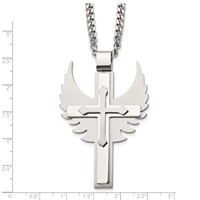 Chisel Stainless Steel Brushed and Polished Cross Necklace with Wings Pendnat on a Curb Chain, 20" view 5