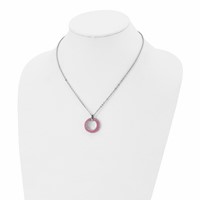 Stainless Steel Polished Necklace with Pink Crystal Circle, 18" view 4