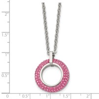 Stainless Steel Polished Necklace with Pink Crystal Circle, 18" view 5