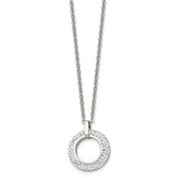 Chisel Stainless Steel Polished White Enameled Necklace with Crystals Open Circle Pendant on an Cable Chain, 18" view 3