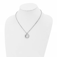 Chisel Stainless Steel Polished White Enameled Necklace with Crystals Open Circle Pendant on an Cable Chain, 18" view 4