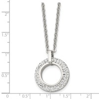 Chisel Stainless Steel Polished White Enameled Necklace with Crystals Open Circle Pendant on an Cable Chain, 18" view 5