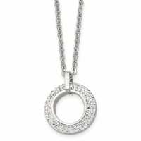 Chisel Stainless Steel Polished White Enameled Necklace with Crystals Open Circle Pendant on an Cable Chain, 18" view 1