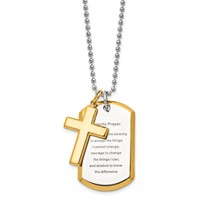 Chisel Stainless Steel Polished Yellow IP-plated 2 Piece Cross and Serenity Prayer Dog Tag on a Ball Chain Necklace, 24" view 3