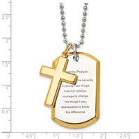 Chisel Stainless Steel Polished Yellow IP-plated 2 Piece Cross and Serenity Prayer Dog Tag on a Ball Chain Necklace, 24" view 5