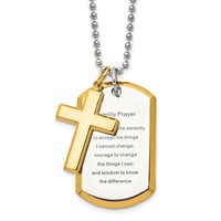 Chisel Stainless Steel Polished Yellow IP-plated 2 Piece Cross and Serenity Prayer Dog Tag on a Ball Chain Necklace, 24" view 1