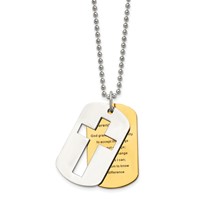 Chisel Stainless Steel Polished Yellow IP-plated 2 Piece Cross Serenity Prayer Dog Tag on a Ball Chain Necklace, 22" view 3