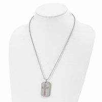 Chisel Stainless Steel Polished Yellow IP-plated 2 Piece Cross Serenity Prayer Dog Tag on a Ball Chain Necklace, 22" view 4