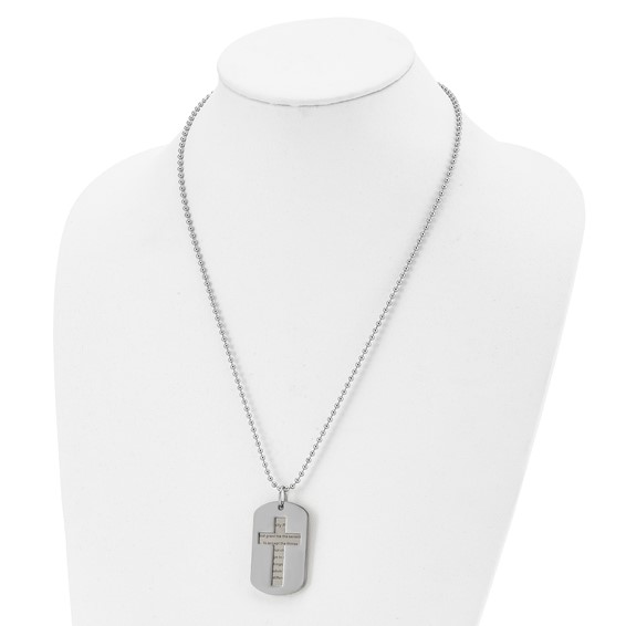 Chisel Stainless Steel Polished Yellow IP-plated 2 Piece Cross Serenity Prayer Dog Tag on a 22 inch Ball Chain Necklace