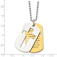 Chisel Stainless Steel Polished Yellow IP-plated 2 Piece Cross Serenity Prayer Dog Tag on a Ball Chain Necklace, 22" view 5