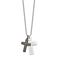 Chisel Stainless Steel Polished Black IP-plated 2 Piece Lord's Prayer Cross on a Necklace, 24" view 3