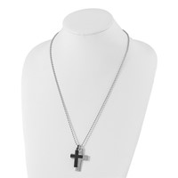 Chisel Stainless Steel Polished Black IP-plated 2 Piece Lord's Prayer Cross on a Necklace, 24" view 4
