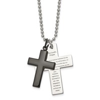 Chisel Stainless Steel Polished Black IP-plated 2 Piece Lord's Prayer Cross on a Necklace, 24" view 1