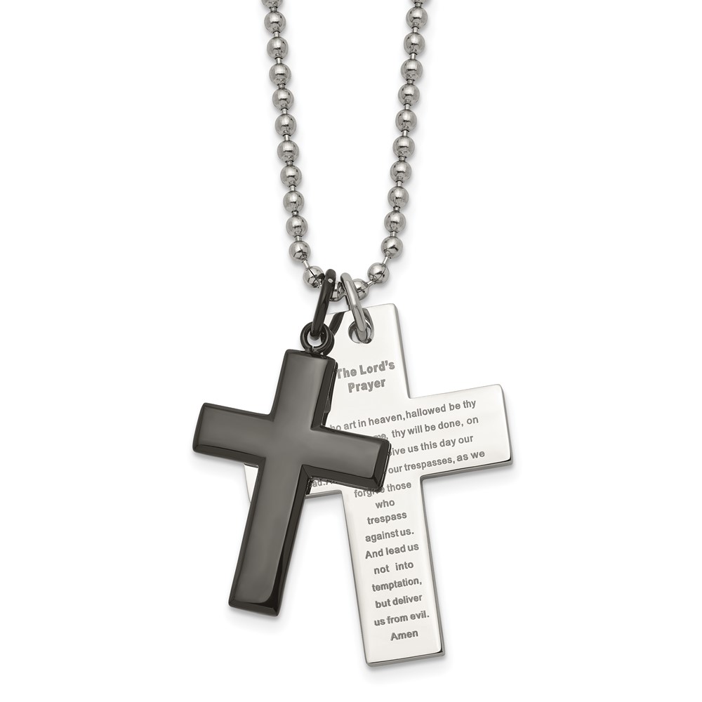 Stainless Steel Lord's Prayer Polished Cross 24 Stainless Steel Lord's Prayer Polished Cross 24