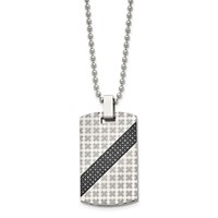 Chisel Stainless Steel Polished Necklace with 0.50 Carat Black Diamond Dog Tag on a Ball Chain, 24" view 3