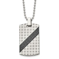 Chisel Stainless Steel Polished Necklace with 0.50 Carat Black Diamond Dog Tag on a Ball Chain, 24" view 1