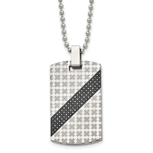Chisel Stainless Steel Polished Necklace with 0.50 Carat Black Diamond Dog Tag on a Ball Chain, 24"