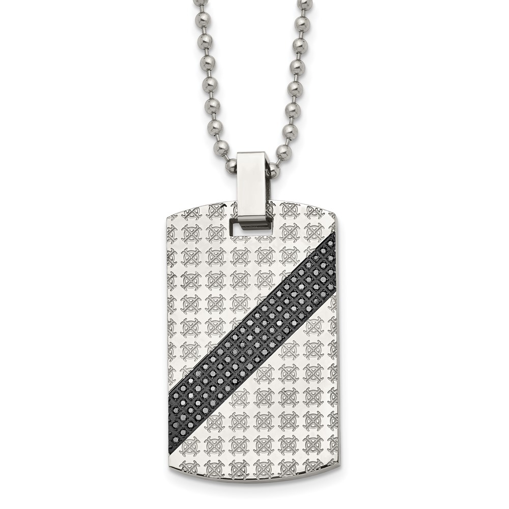 Stainless Steel Polished 1/2ct tw. Diamond Dog Tag 24in Necklace