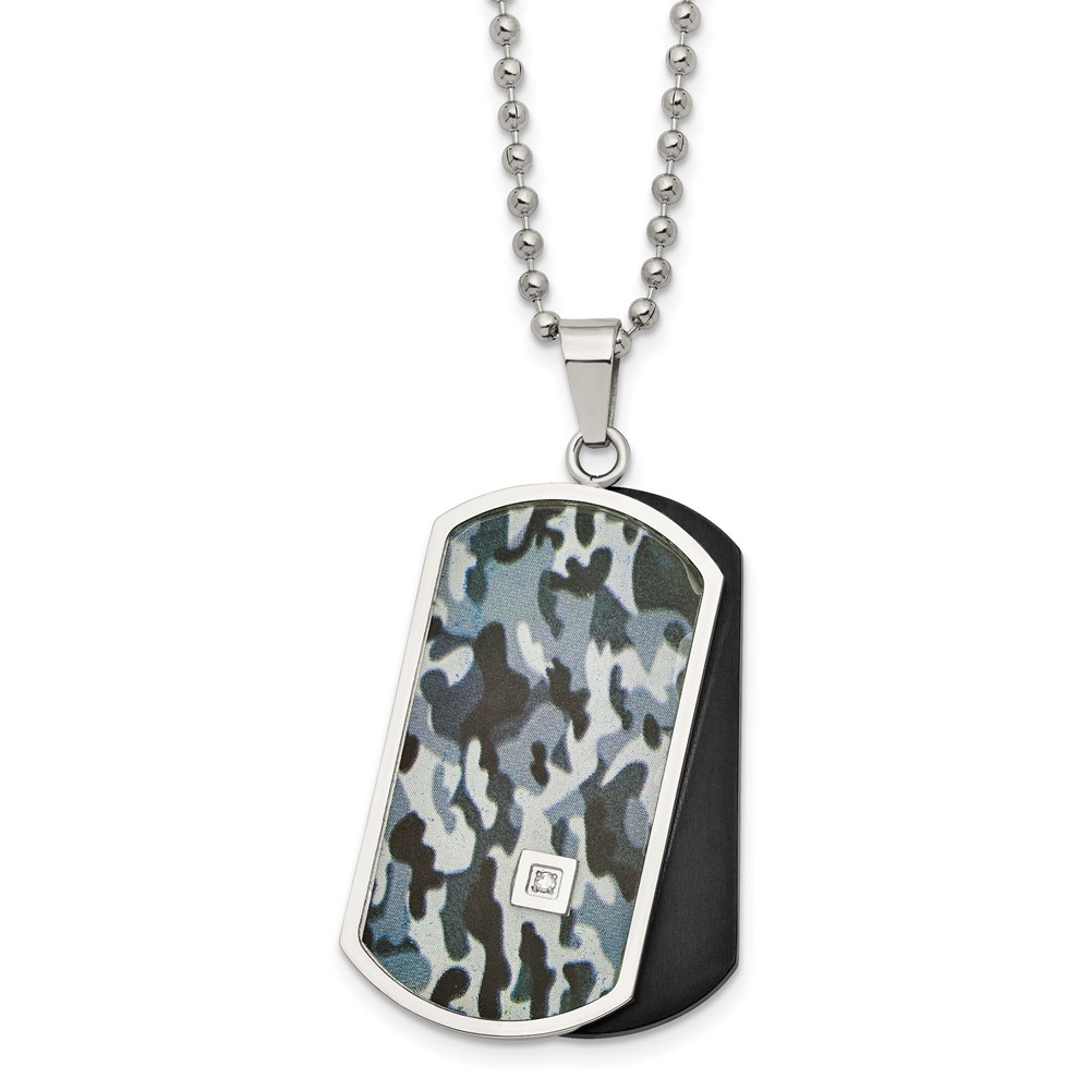 Stainless Steel Polished Black IP & Enamel w/.015ct. Dia 24in Necklace