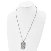 Stainless Steel Brushed.03ct Black Diamond Cross Dog Tag Necklace, 24" view 4