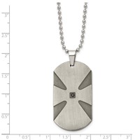 Stainless Steel Brushed.03ct Black Diamond Cross Dog Tag Necklace, 24" view 3