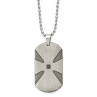 Stainless Steel Brushed.03ct Black Diamond Cross Dog Tag Necklace, 24" view 1