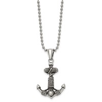 Chisel Stainless Steel Antiqued and Polished Anchor Necklace with Rope Pendant on a Ball Chain, 24" view 3