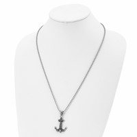 Chisel Stainless Steel Antiqued and Polished Anchor Necklace with Rope Pendant on a Ball Chain, 24" view 4