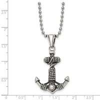 Chisel Stainless Steel Antiqued and Polished Anchor Necklace with Rope Pendant on a Ball Chain, 24" view 5