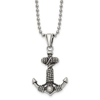 Chisel Stainless Steel Antiqued and Polished Anchor Necklace with Rope Pendant on a Ball Chain, 24" view 1