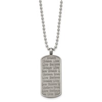 Chisel Stainless Steel Antiqued Brushed and Textured Live Dream Believe Dog Tag on a Ball Chain Necklace, 24" view 3