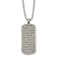 Chisel Stainless Steel Antiqued Brushed and Textured Live Dream Believe Dog Tag on a Ball Chain Necklace, 24" view 1
