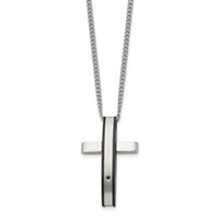 Chisel Stainless Steel Polished Black IP-plated.01 Carat Diamond Cross Pendant on a Curb Chain Necklace, 24" view 2