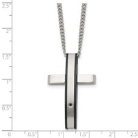 Chisel Stainless Steel Polished Black IP-plated.01 Carat Diamond Cross Pendant on a Curb Chain Necklace, 24" view 4