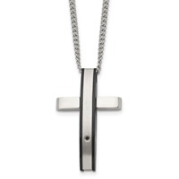 Chisel Stainless Steel Polished Black IP-plated.01 Carat Diamond Cross Pendant on a Curb Chain Necklace, 24" view 1