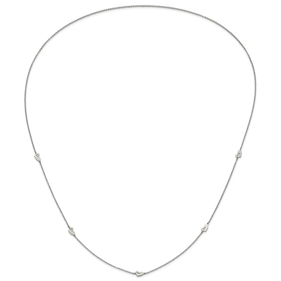 Stainless Steel Polished Slip On Heart Station Necklace