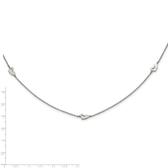 Stainless Steel Polished Slip On Heart Station Necklace