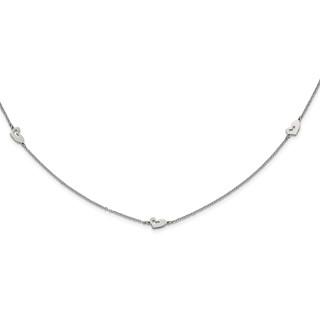 Stainless Steel Polished Slip On Heart Station Necklace