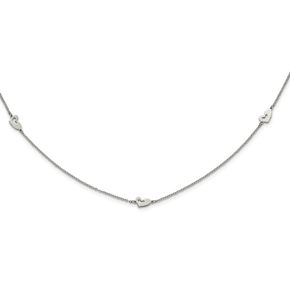 Stainless Steel Polished Slip On Heart Station Necklace
