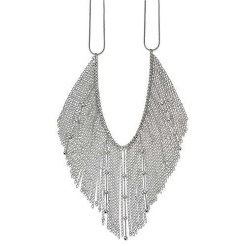 Stainless Steel Polished Multi Chain Bib Necklace, 20"