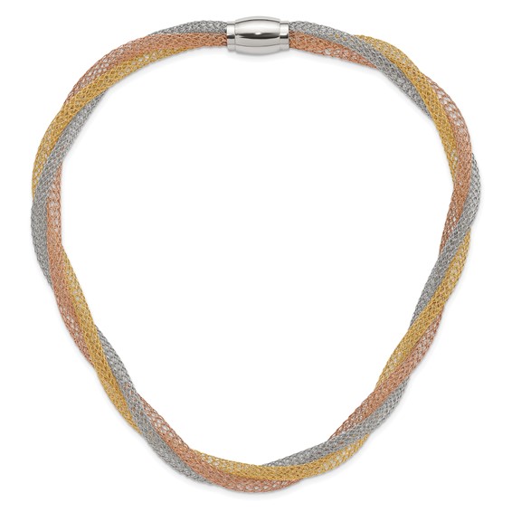 Stainless Steel Yellow & Rose IP-plated Twisted Mesh Necklace