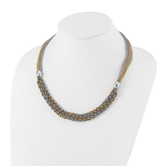Stainless Steel Yellow & Rose IP-plated Braided Mesh Necklace