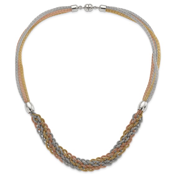 Stainless Steel Yellow & Rose IP-plated Braided Mesh Necklace