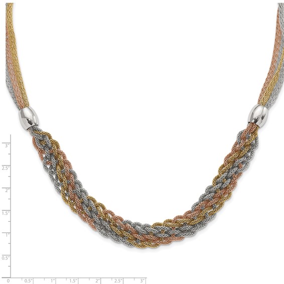 Stainless Steel Yellow & Rose IP-plated Braided Mesh Necklace