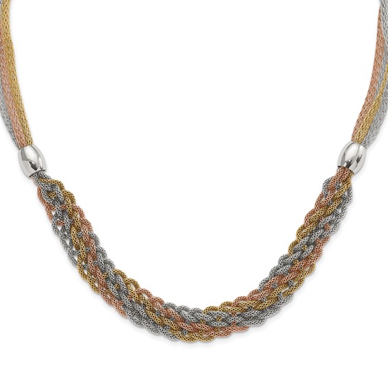Stainless Steel Yellow & Rose IP-plated Braided Mesh Necklace