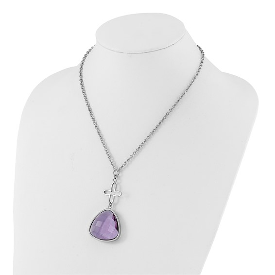 Stainless Steel Polished Purple Glass Flower Necklace