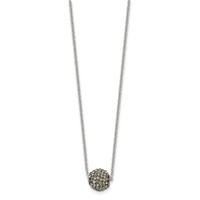 Stainless Steel Polished Black Enamel Necklace with Crystals with 2in Ext, 16" view 3