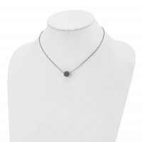 Stainless Steel Polished Black Enamel Necklace with Crystals with 2in Ext, 16" view 4