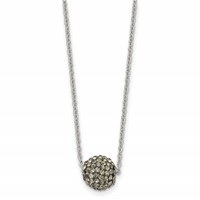 Stainless Steel Polished Black Enamel Necklace with Crystals with 2in Ext, 16" view 1