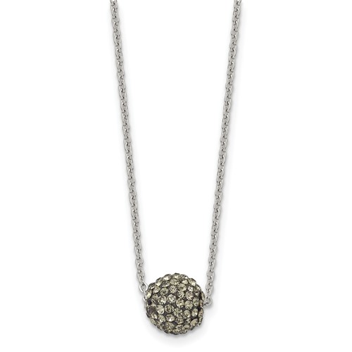 Stainless Steel Polished Black Enamel Necklace with Crystals with 2in Ext, 16"